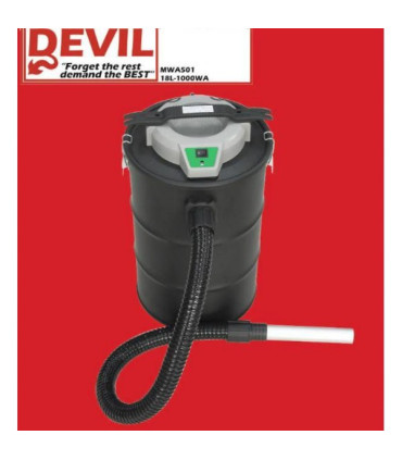 Ash Devil MWA 501 Σκούπα Στάχτης 1000W με Κάδο 18lt